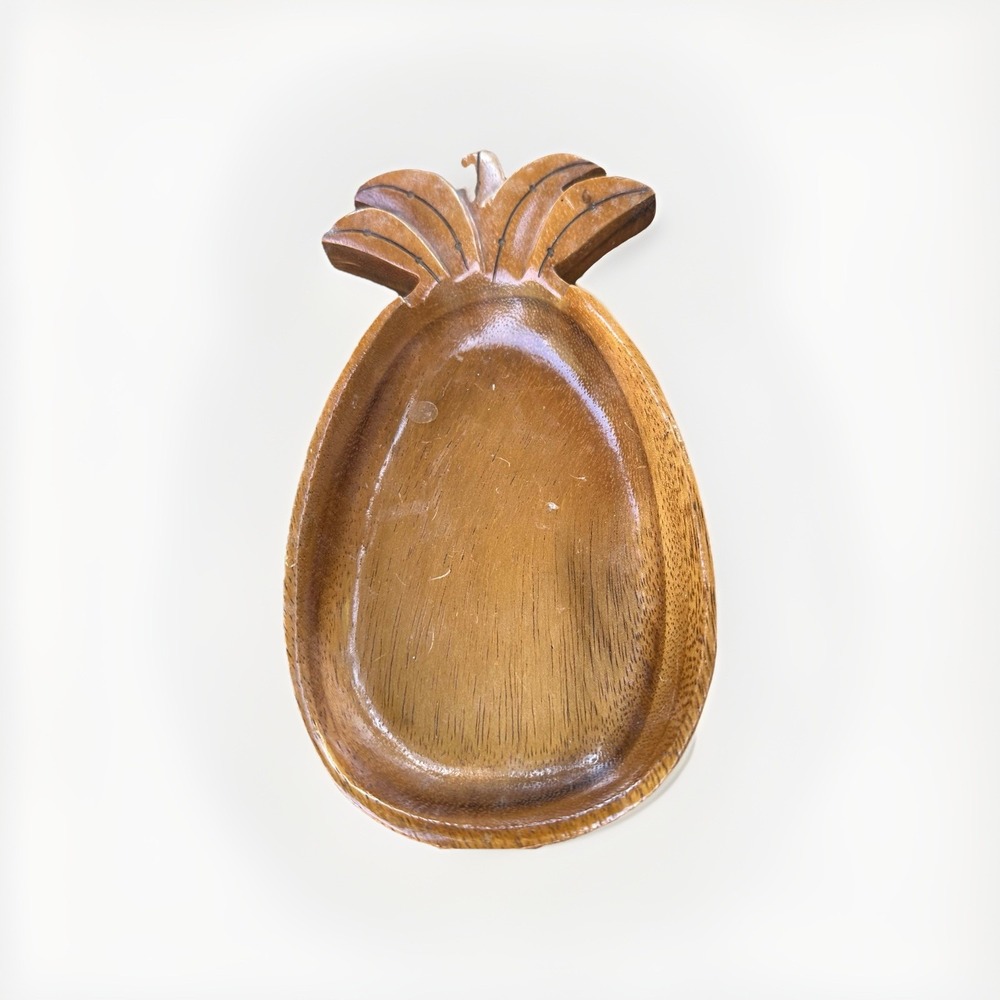 Vtg Hawaii Pineapple Shaped Monkey Pod Wood‎ Carved Nut Bowl / Candy Dish